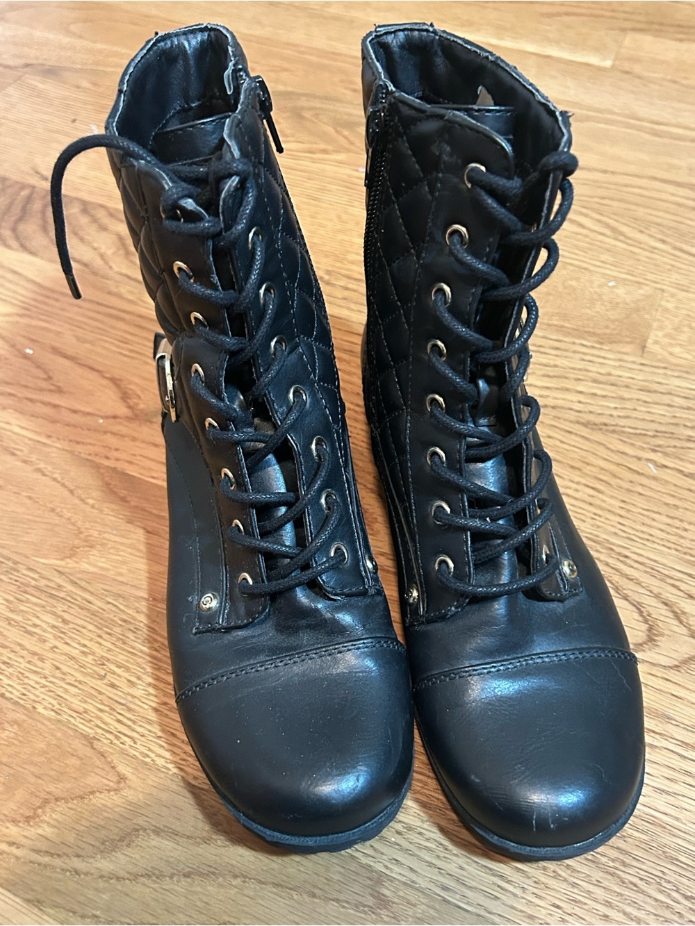 G by Guess Black Quilted Lace-Up Ankle Boots
